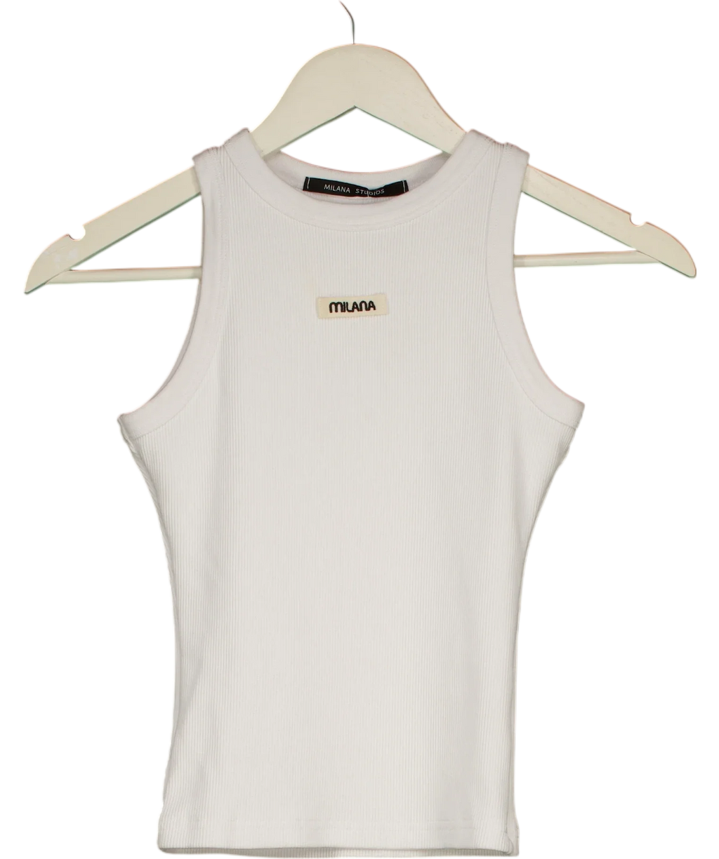 Milana Studios White Core Ribbed Racer Vest White, size UK S — front