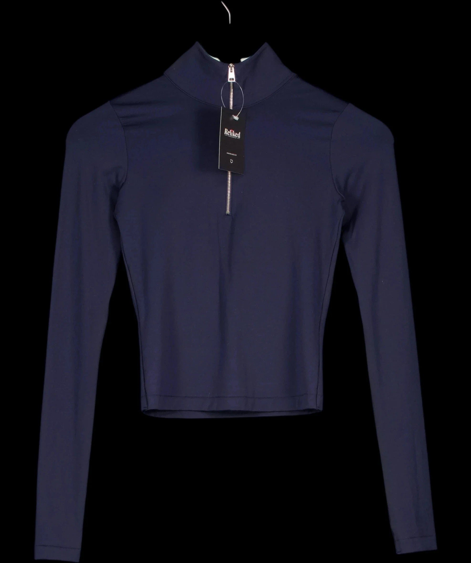 TORY BURCH SPORT Blue Cropped Half-Zip Long-Sleeve Top Navy BLUE, size UK XS — detail
