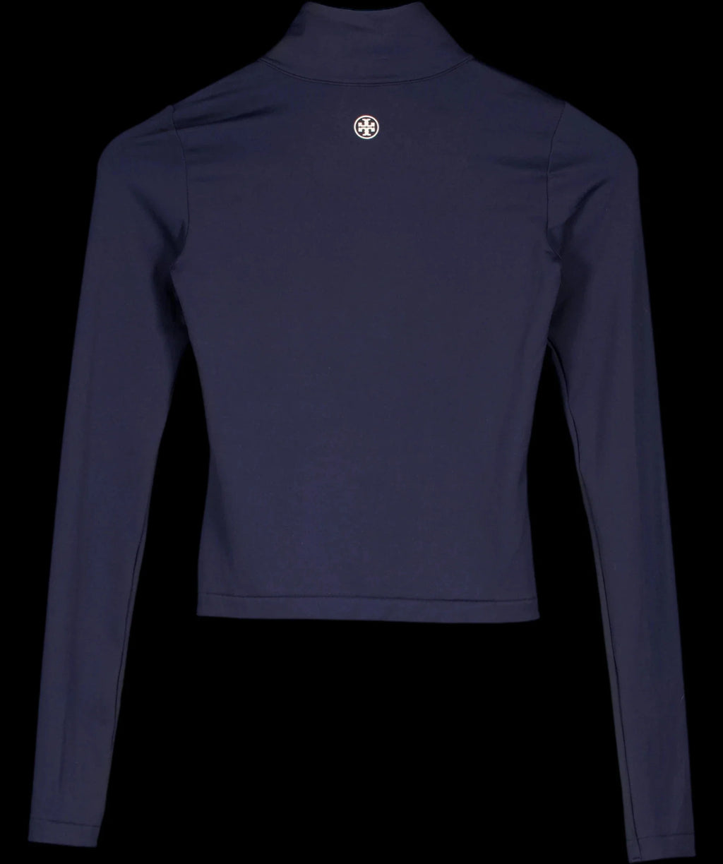 TORY BURCH SPORT Blue Cropped Half-Zip Long-Sleeve Top Navy BLUE, size UK XS — label