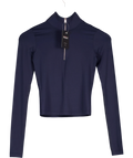 TORY BURCH SPORT Blue Cropped Half-Zip Long-Sleeve Top Navy BLUE, size UK XS — front