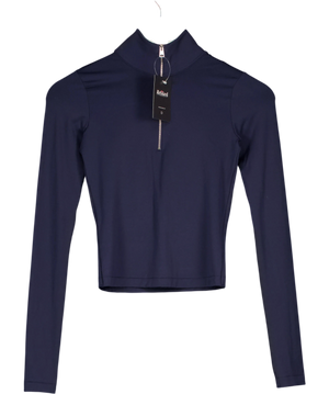 TORY BURCH SPORT Cropped Half-zip Long-sleeve Top Navy Blue UK XS