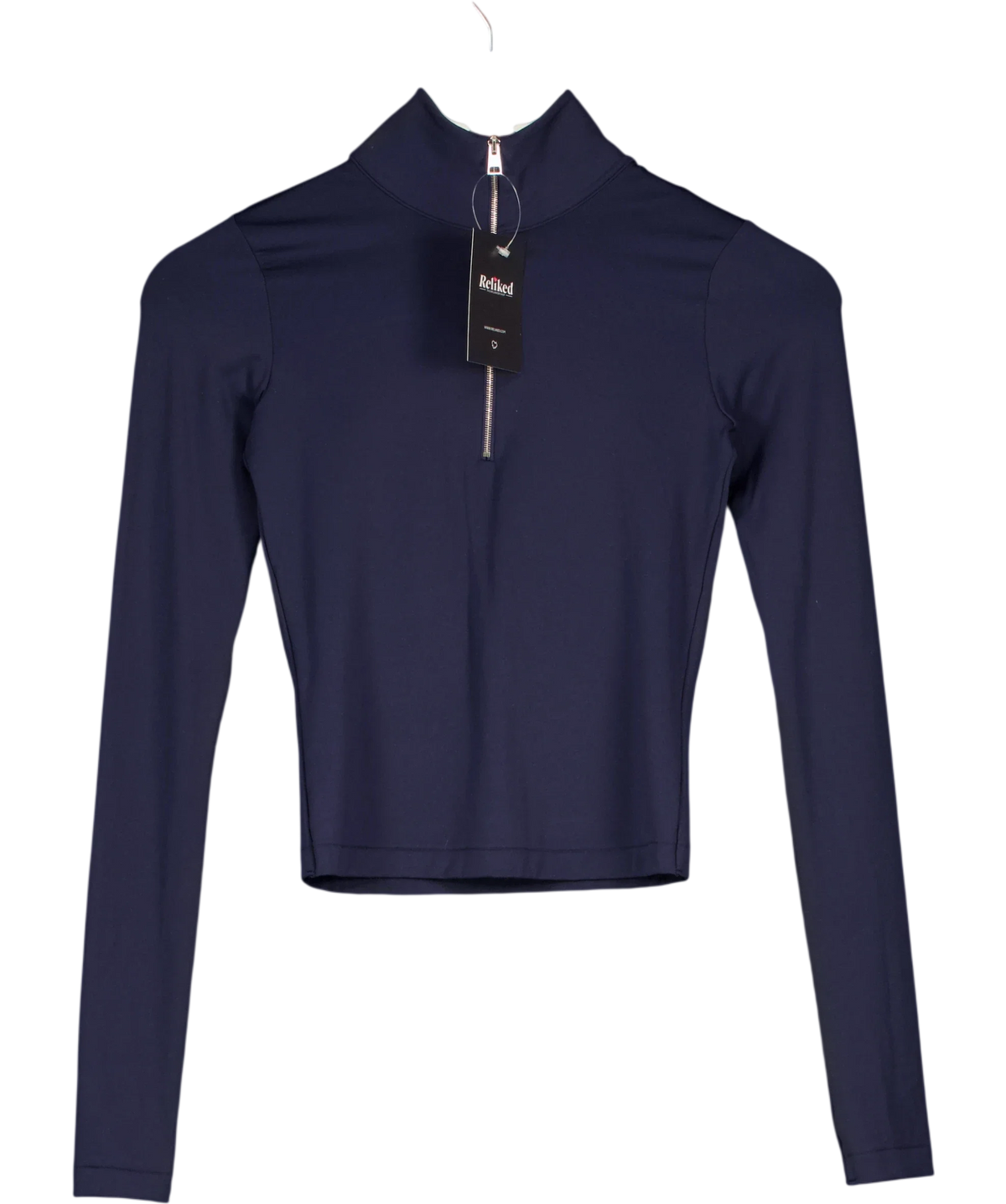 TORY BURCH SPORT Blue Cropped Half-Zip Long-Sleeve Top Navy BLUE, size UK XS — front