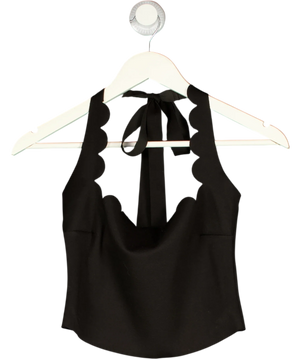 Meshki Scalloped Edge Backless Halter Neck Crop Top Black UK XS