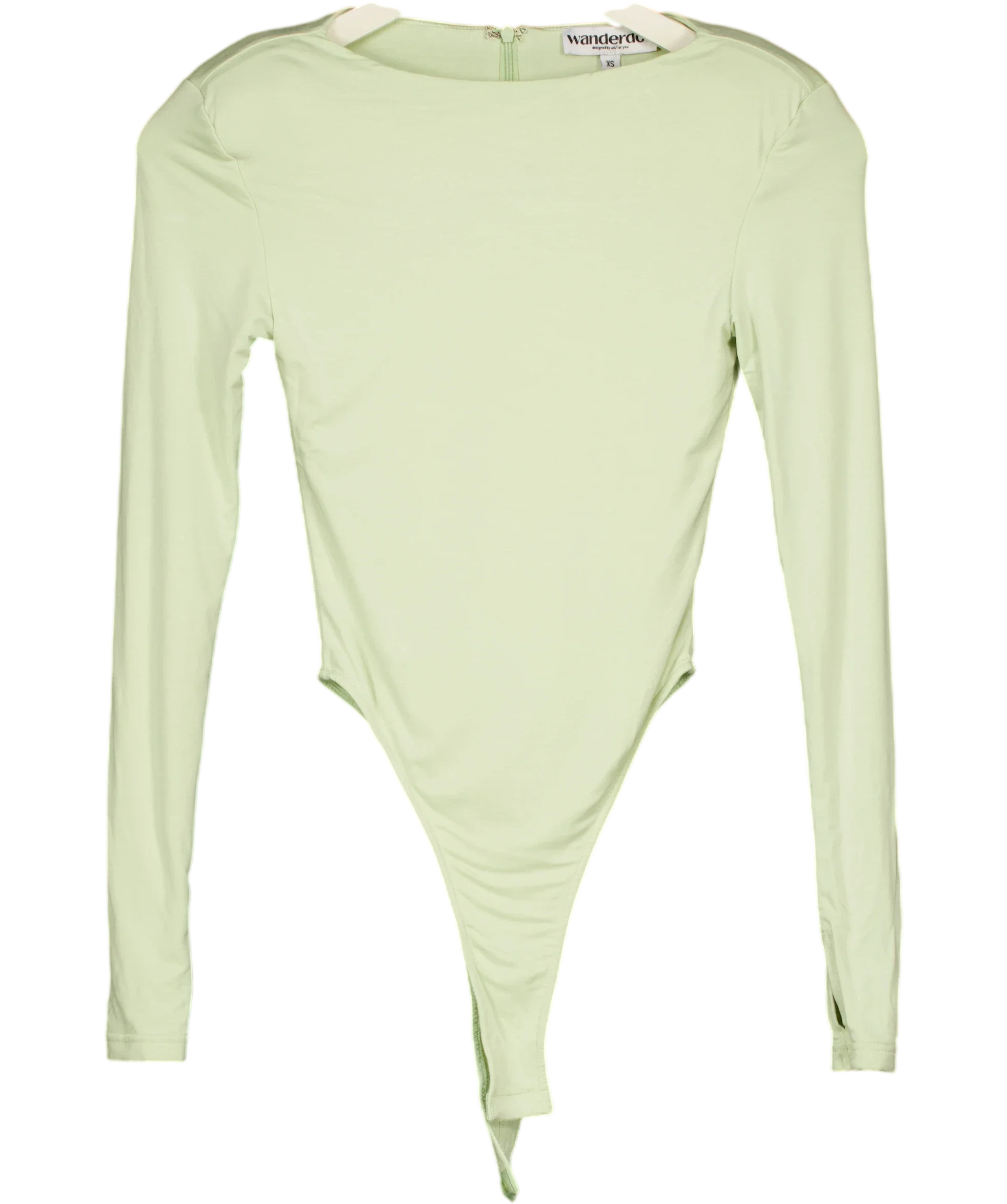WANDERDOLL Green PALE Green High-Cut Long Sleeve Bodysuit, size UK XS — front