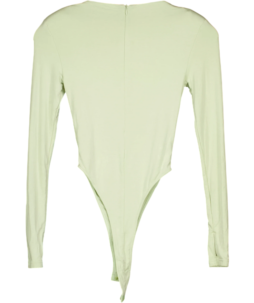 WANDERDOLL Green PALE Green High-Cut Long Sleeve Bodysuit, size UK XS — back