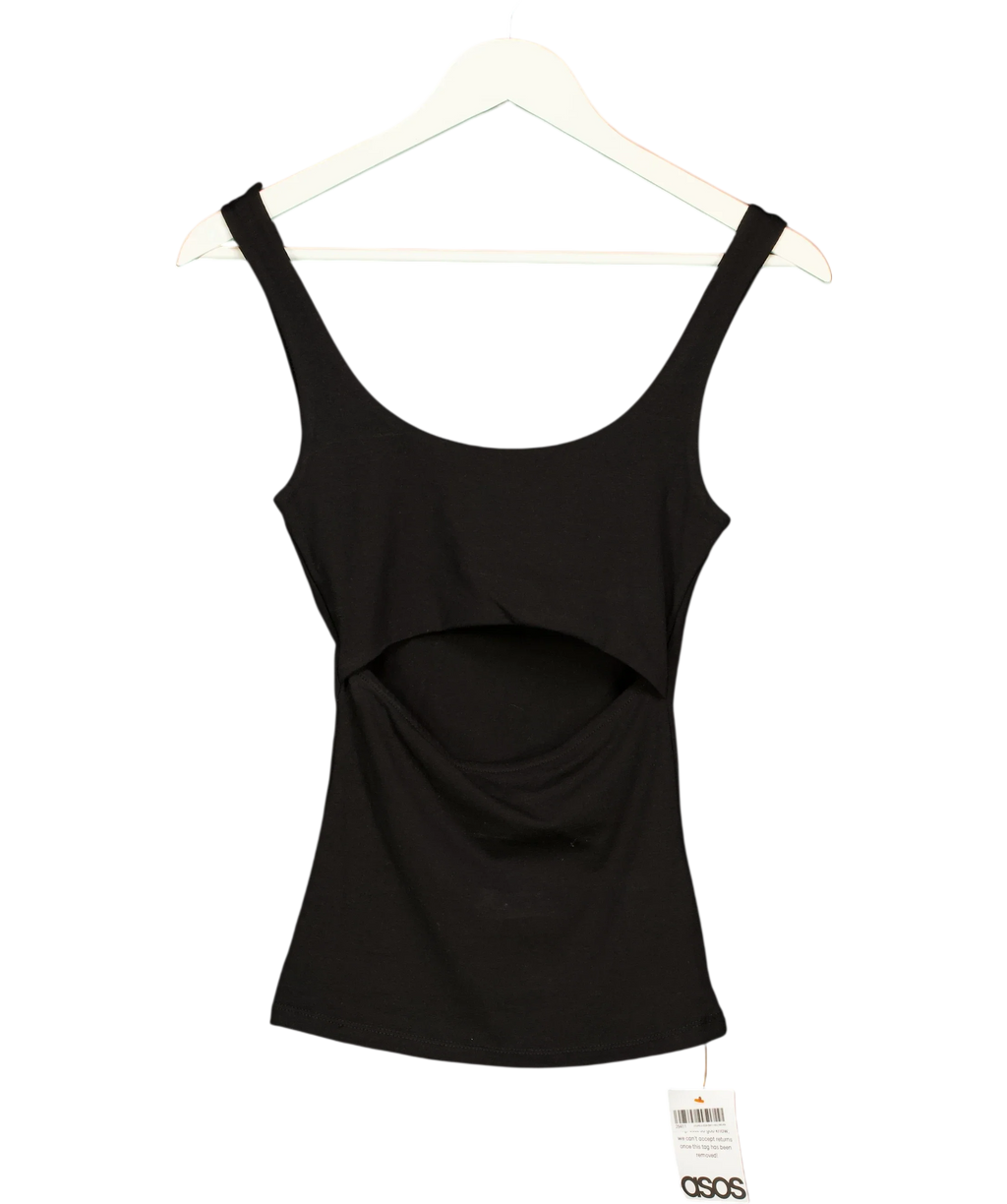 ASOS Black Black Cut-Out Back Tank Top, size UK XS — front
