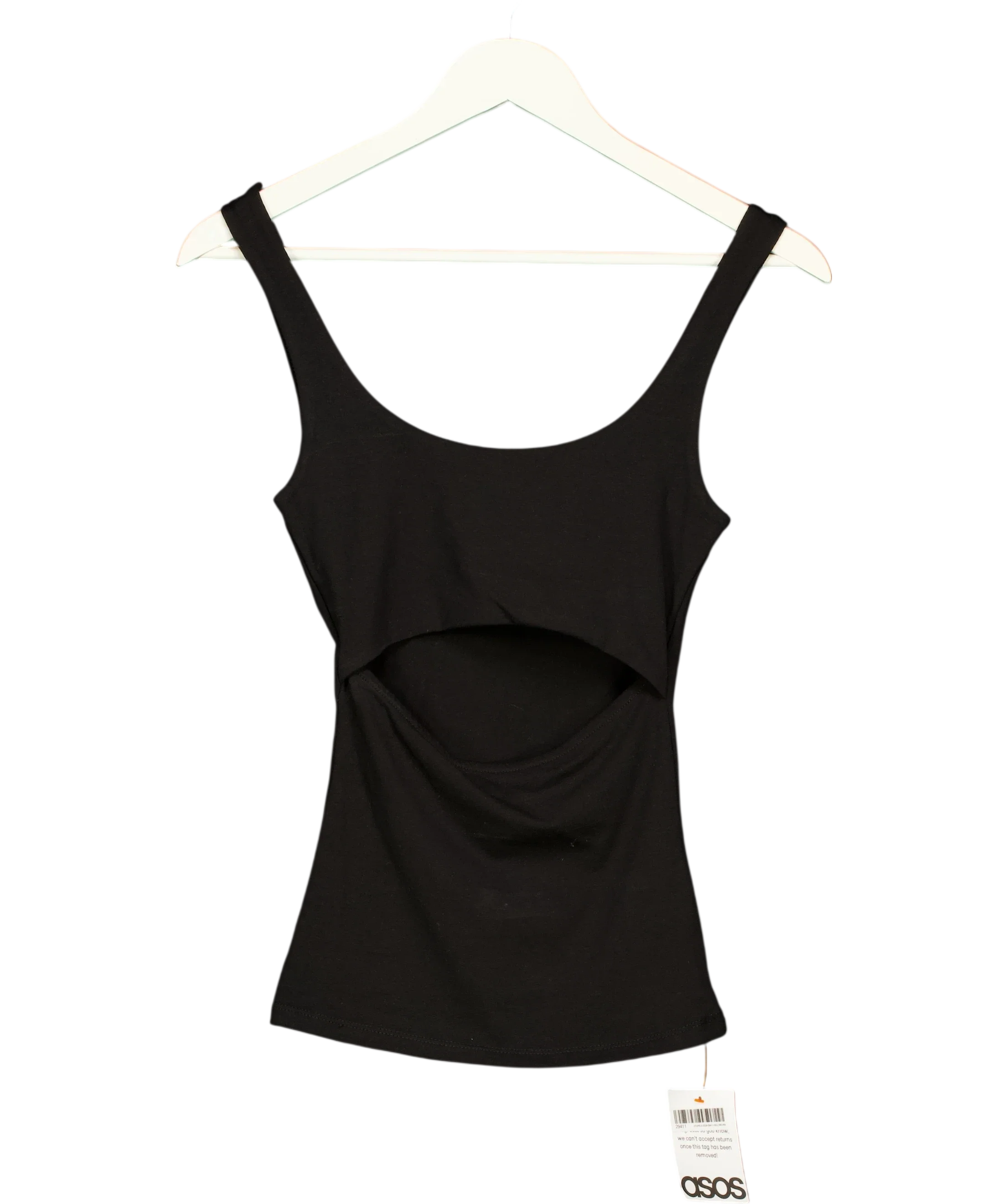 ASOS Black Black Cut-Out Back Tank Top, size UK XS — front