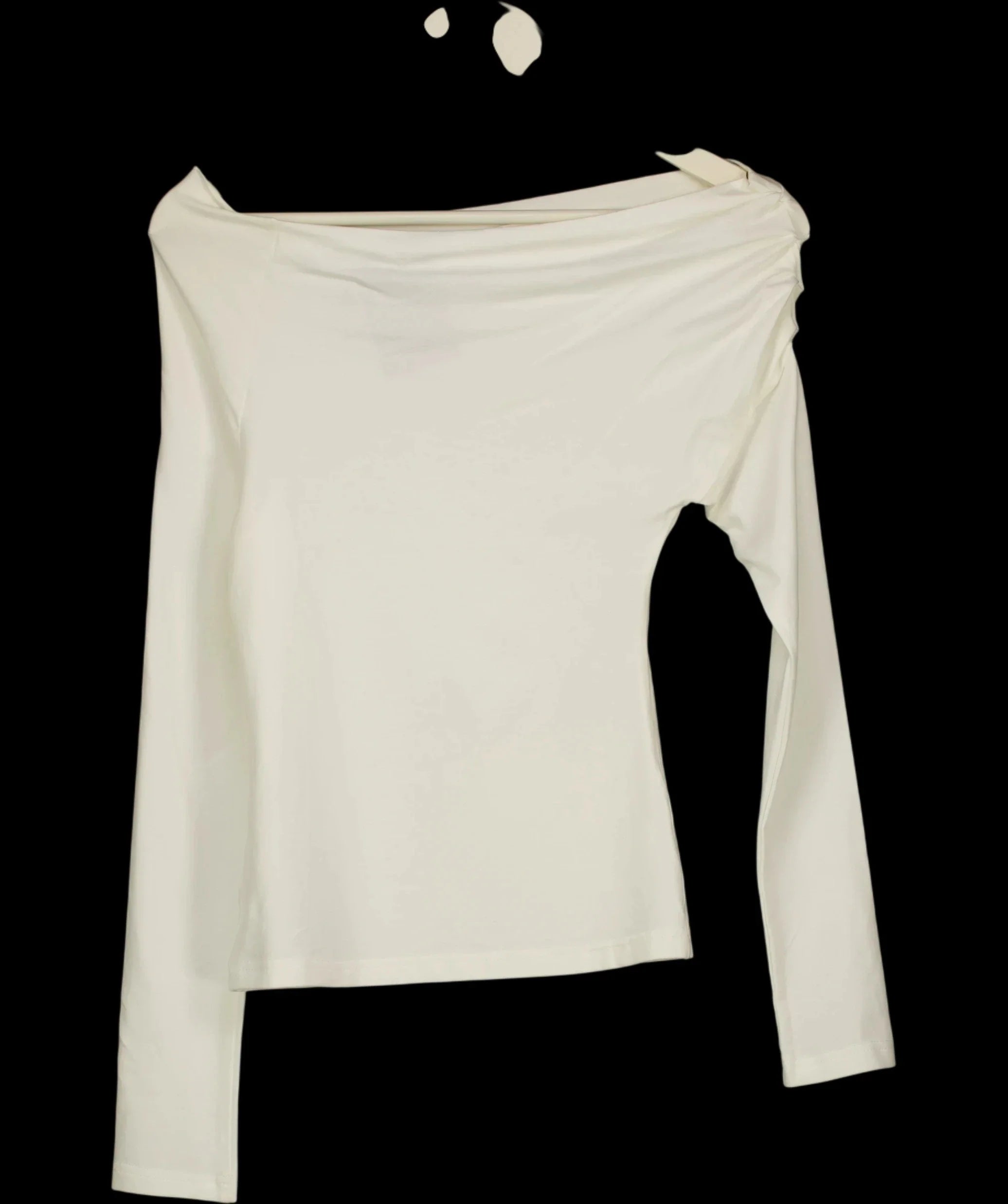 LONDI Cream Cream Asymmetric Off-Shoulder Long Sleeve Top, size UK M — care label