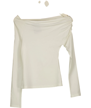 LONDI Cream Asymmetric Off-shoulder Long Sleeve Top UK M