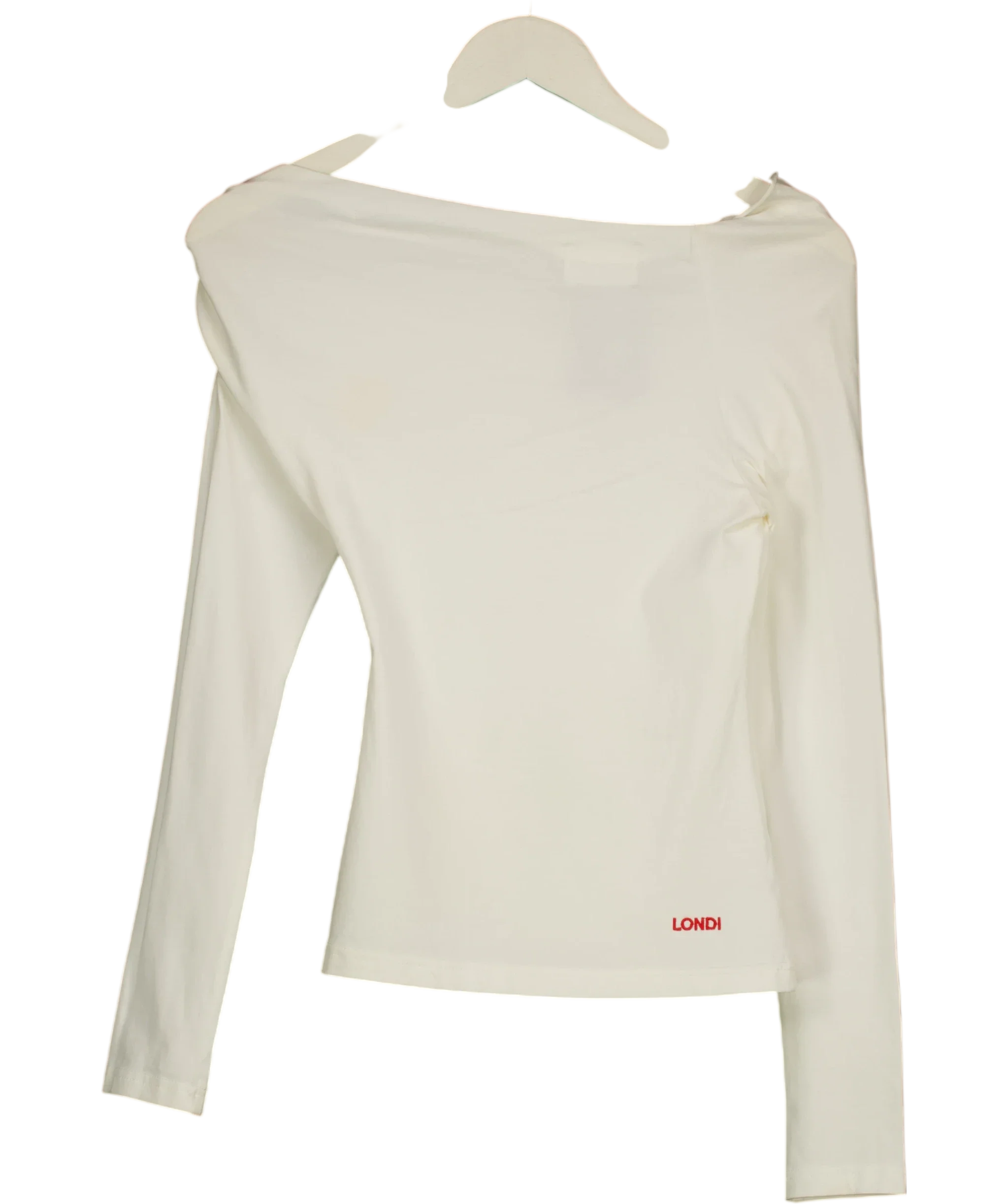 LONDI Cream Cream Asymmetric Off-Shoulder Long Sleeve Top, size UK M — back