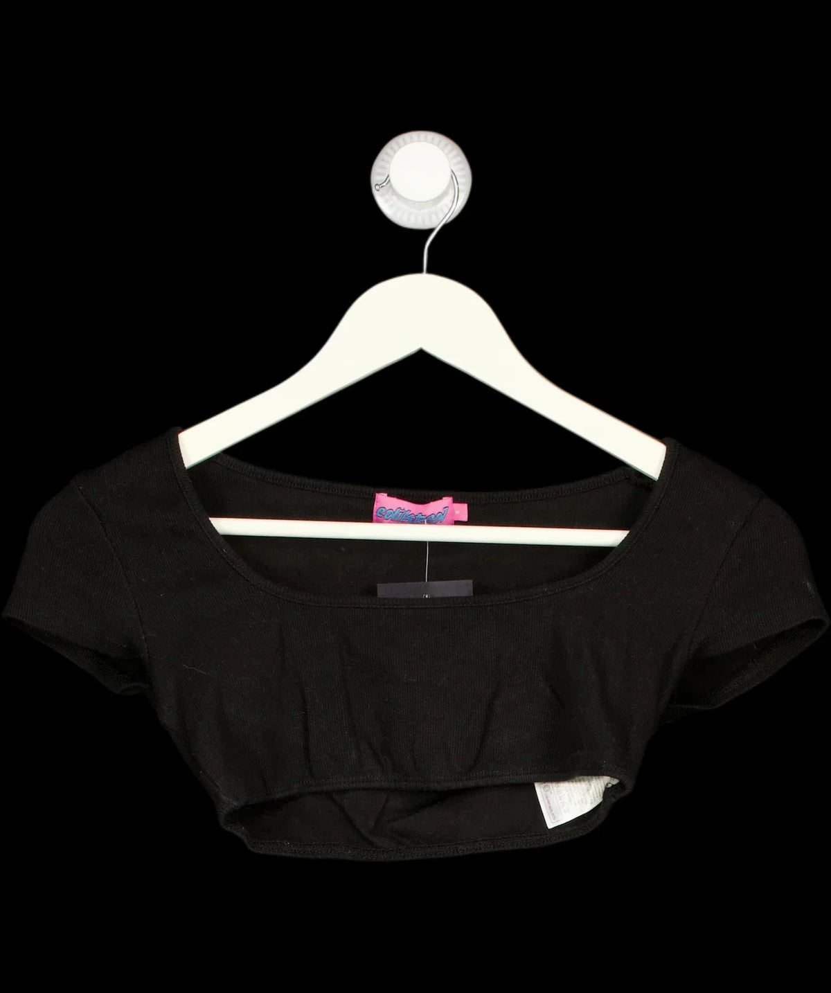 Edikted Black Black Basic Scoop Neck Cap Sleeve Crop Top, size UK S — label
