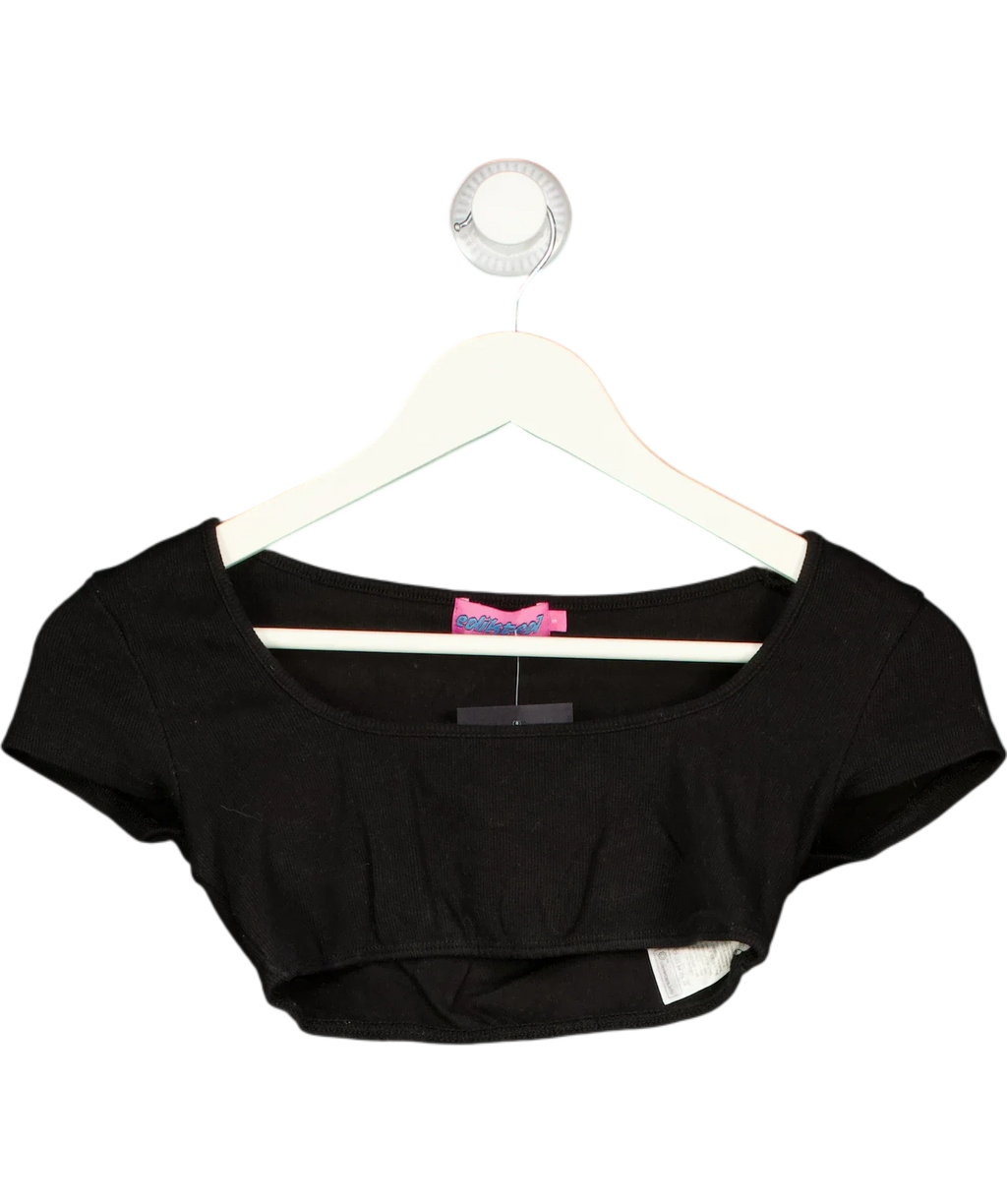 Edikted Black Black Basic Scoop Neck Cap Sleeve Crop Top, size UK S — front
