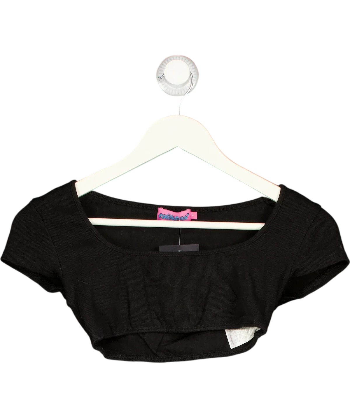 Edikted Black Black Basic Scoop Neck Cap Sleeve Crop Top, size UK S — front