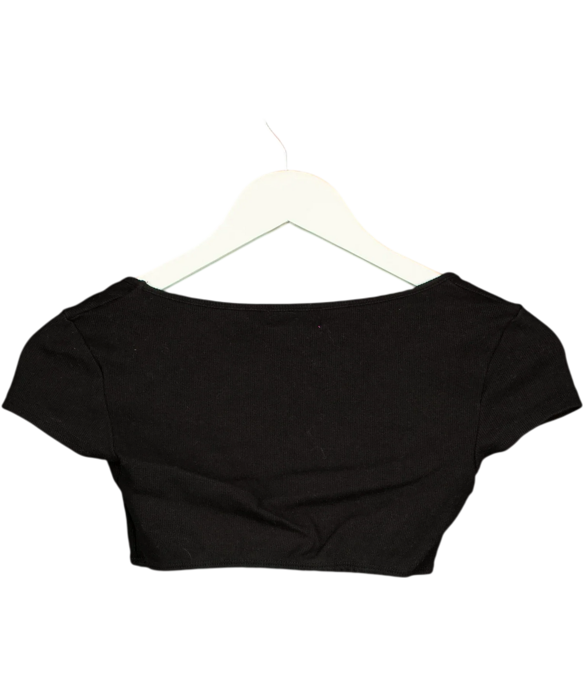 Edikted Black Black Basic Scoop Neck Cap Sleeve Crop Top, size UK S — back
