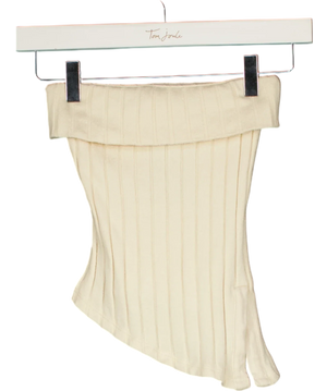 Bershka Cream Ribbed Asymmetric Tube Top UK XS