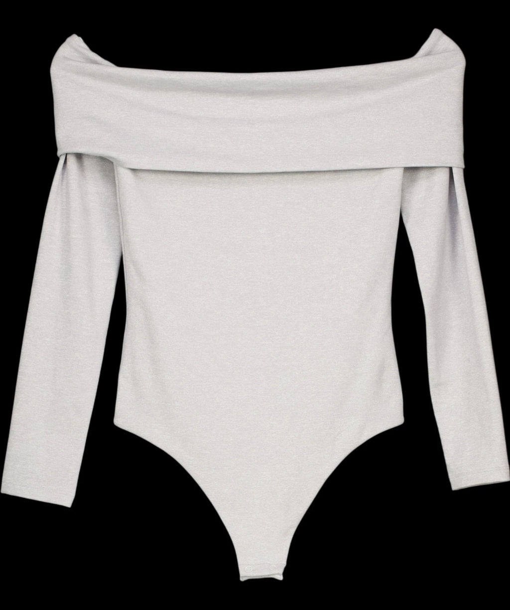 ARITZIA Grey Contour Off-Shoulder Long Sleeve Bodysuit in Light Heather Grey, size UK S — detail