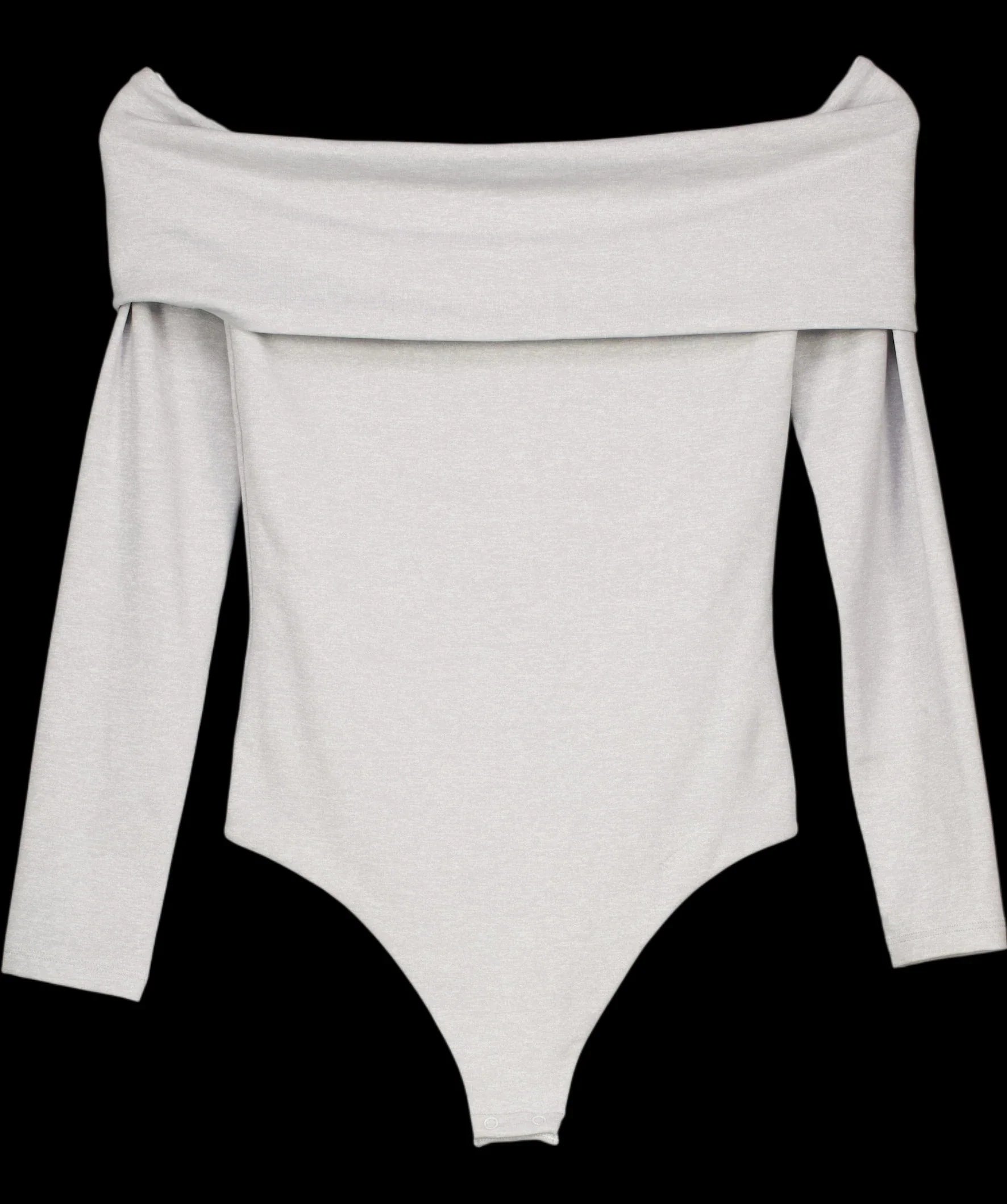ARITZIA Grey Contour Off-Shoulder Long Sleeve Bodysuit in Light Heather Grey, size UK S — detail