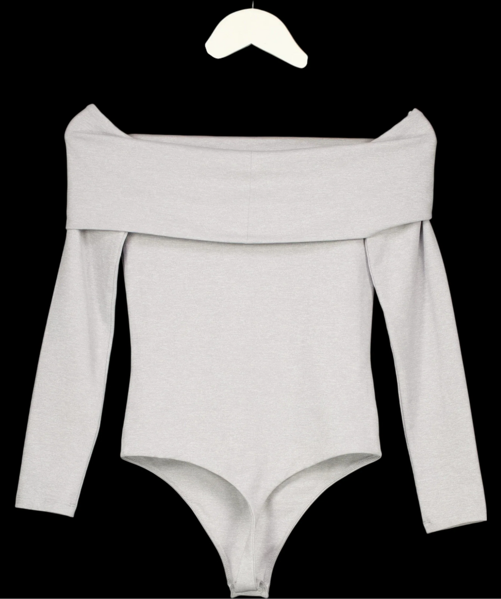 ARITZIA Grey Contour Off-Shoulder Long Sleeve Bodysuit in Light Heather Grey, size UK S — label