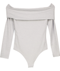 ARITZIA Grey Contour Off-Shoulder Long Sleeve Bodysuit in Light Heather Grey, size UK S — front