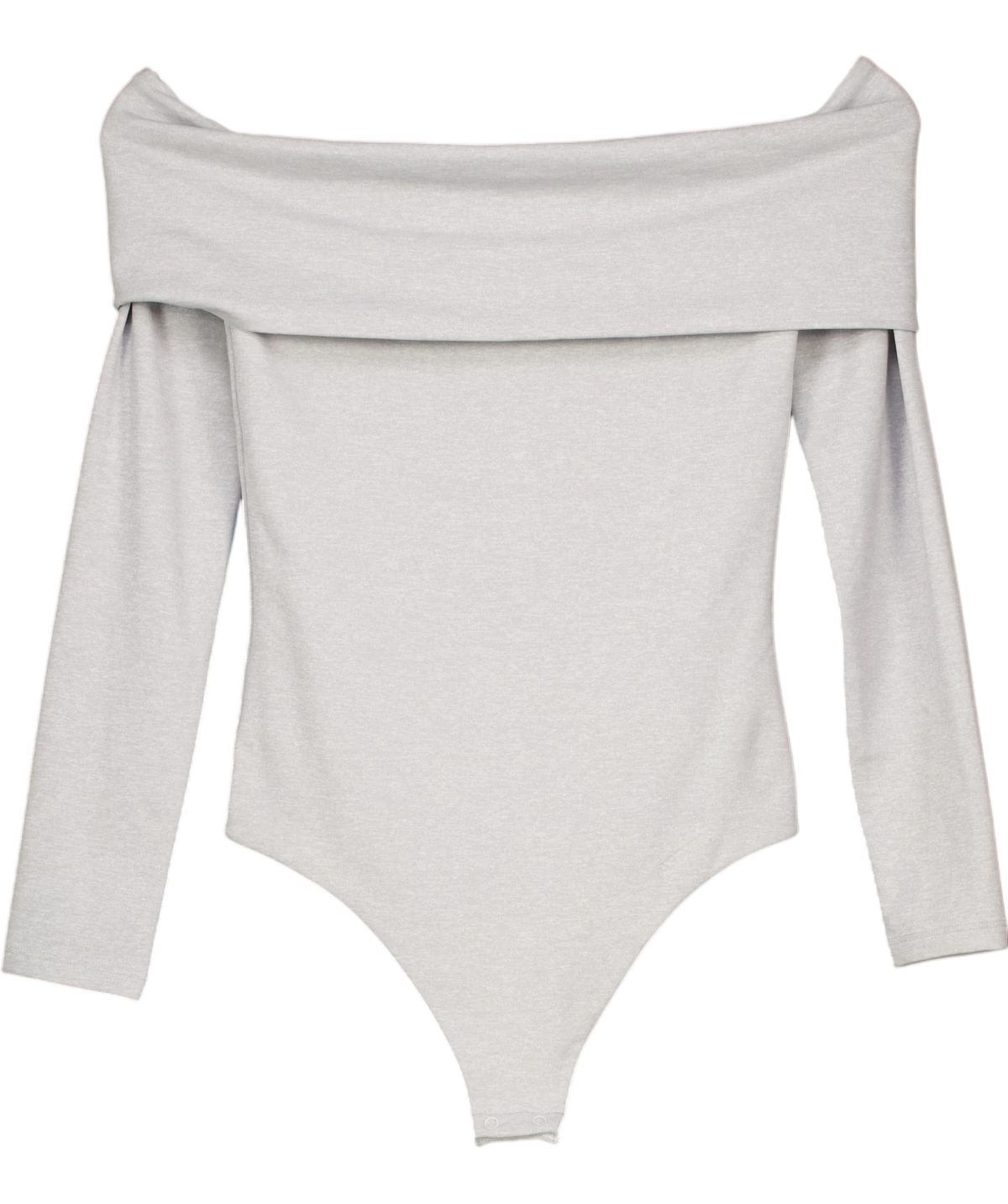 ARITZIA Grey Contour Off-Shoulder Long Sleeve Bodysuit in Light Heather Grey, size UK S — front
