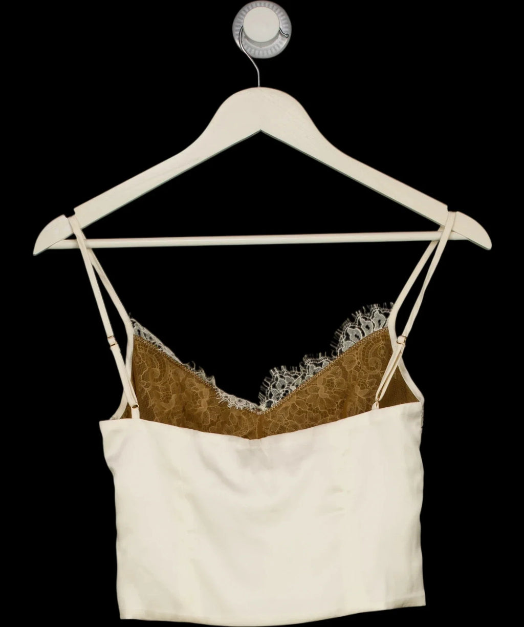 OH POLLY Cream Lace Panel Satin Cropped Cami Top Cream, size UK 6 — label