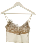 OH POLLY Cream Lace Panel Satin Cropped Cami Top Cream, size UK 6 — front