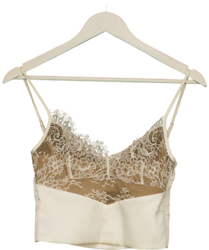 OH POLLY Lace Panel Satin Cropped Cami Top Cream UK 6