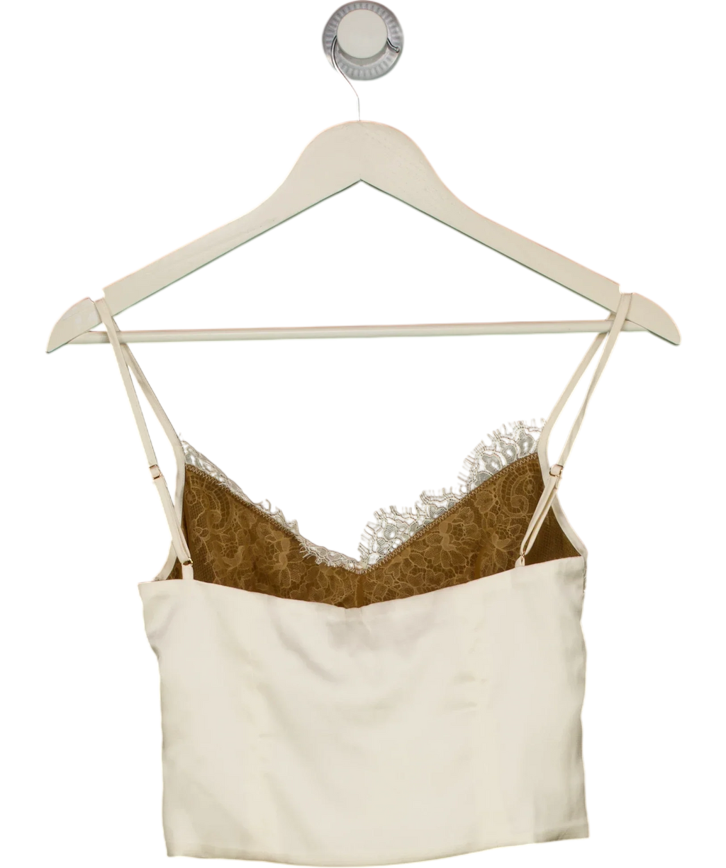 OH POLLY Cream Lace Panel Satin Cropped Cami Top Cream, size UK 6 — back