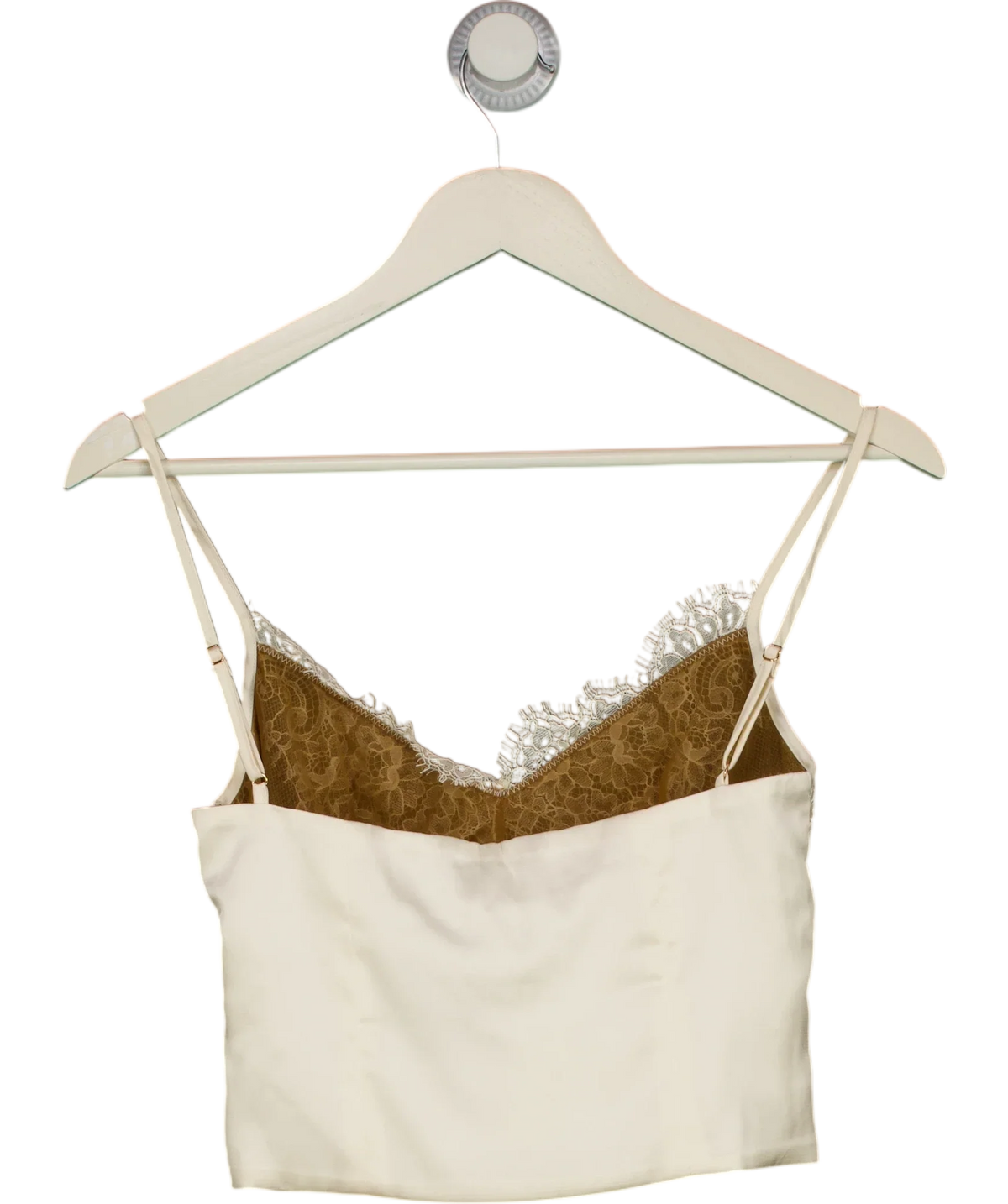 OH POLLY Cream Lace Panel Satin Cropped Cami Top Cream, size UK 6 — back