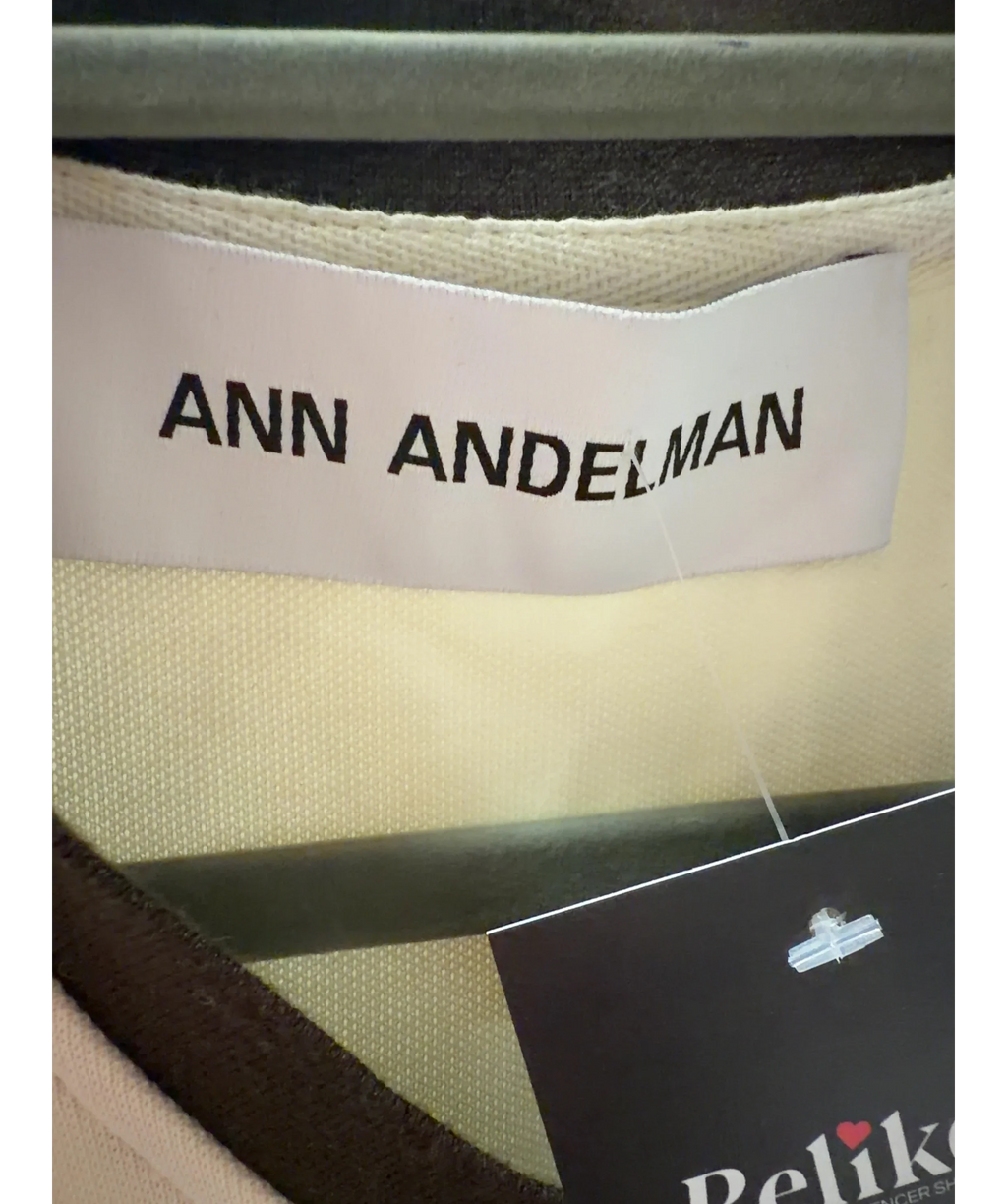 ANN ANDELMAN Cream Contrast Trim V-Neck Polo Jersey Cream, size UK M — detail