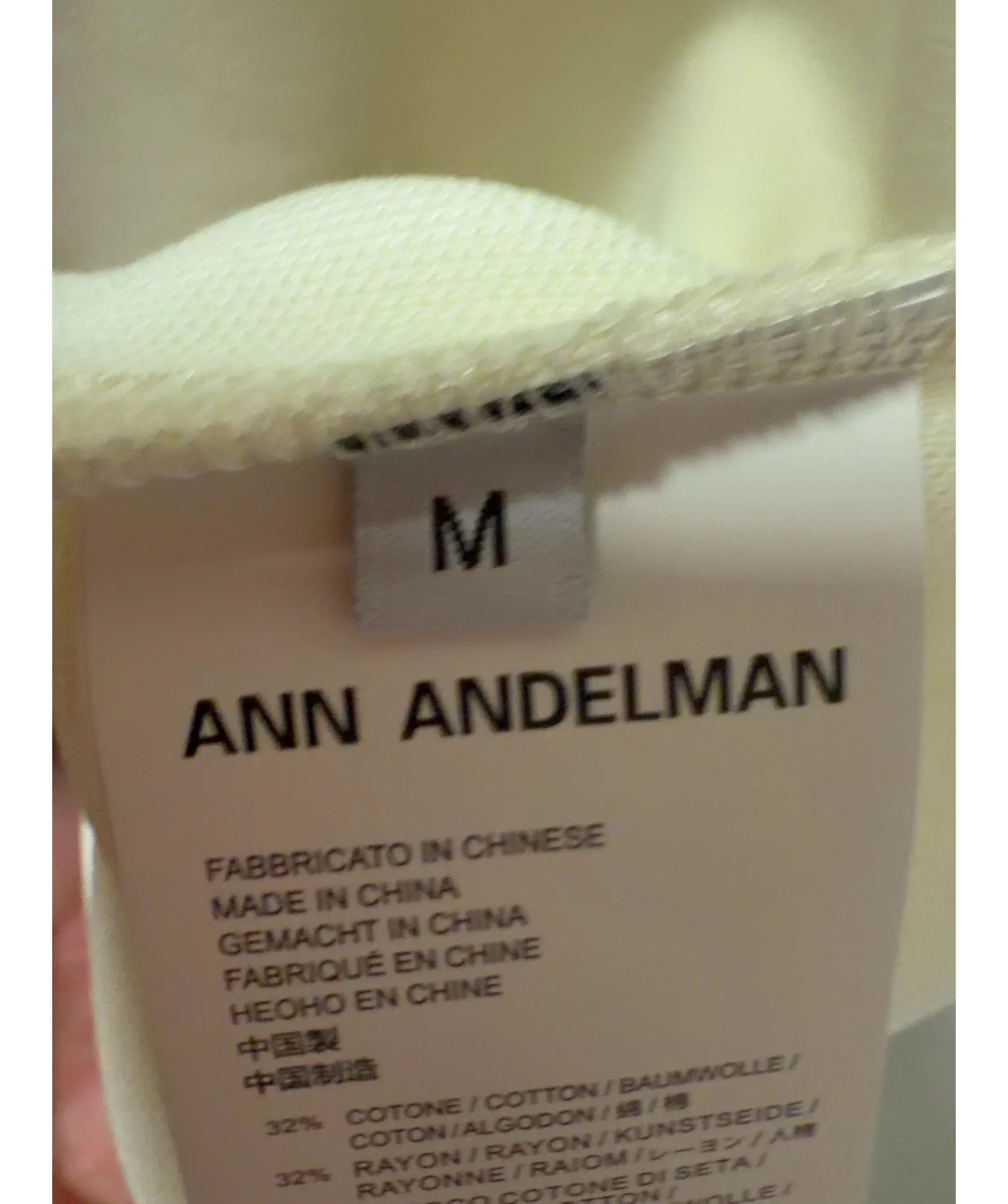 ANN ANDELMAN Cream Contrast Trim V-Neck Polo Jersey Cream, size UK M — care label