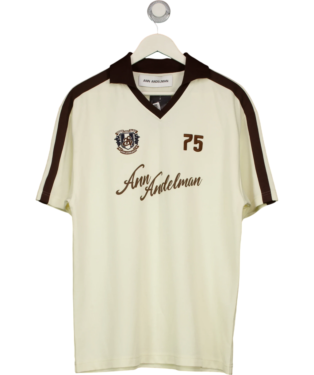 ANN ANDELMAN Cream Contrast Trim V-Neck Polo Jersey Cream, size UK M — front