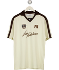 ANN ANDELMAN Cream Contrast Trim V-Neck Polo Jersey Cream, size UK M — front