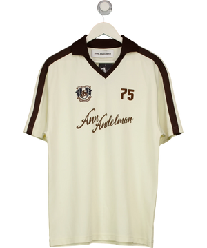 ANN ANDELMAN Contrast Trim V-neck Polo Jersey Cream UK M
