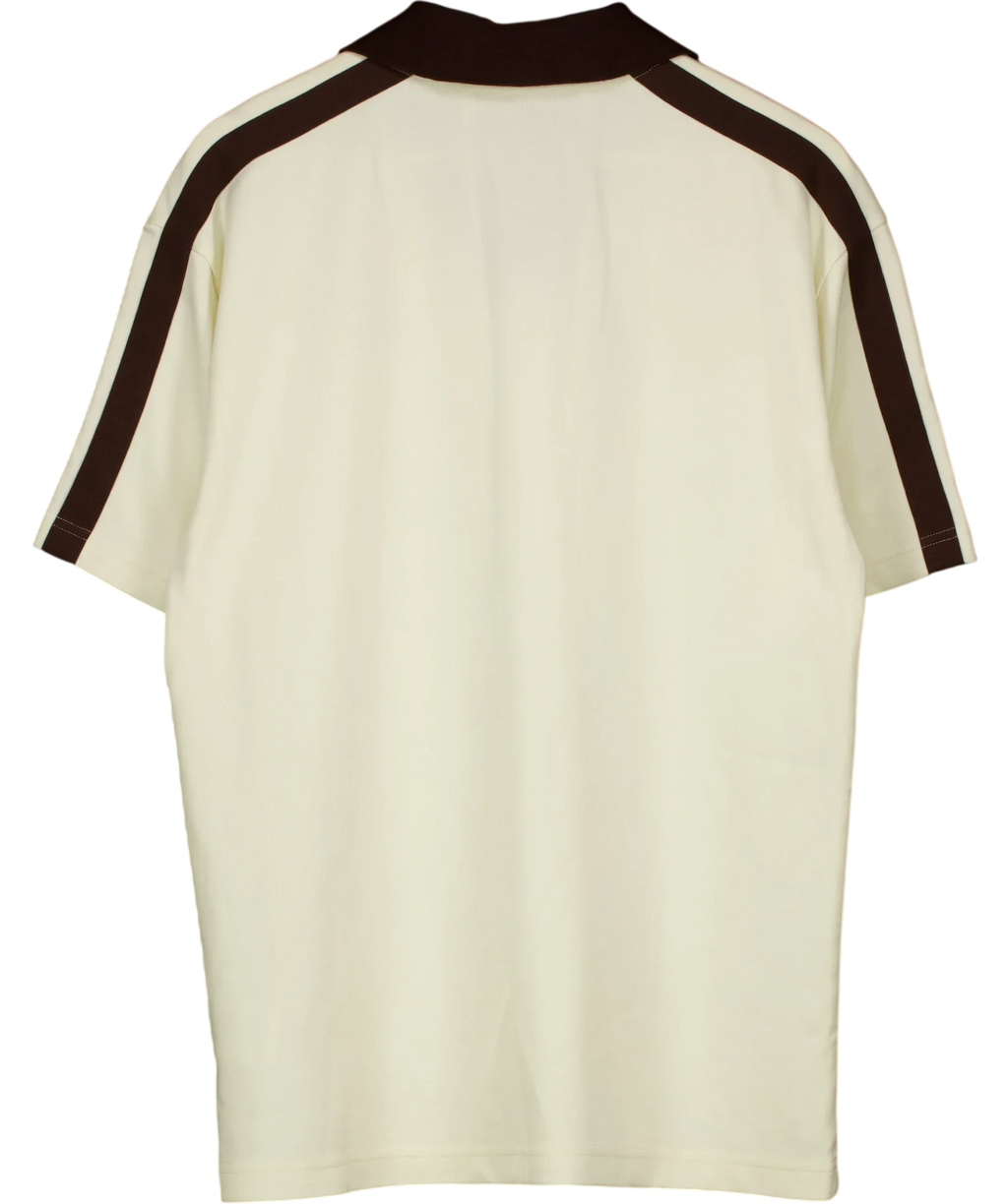 ANN ANDELMAN Cream Contrast Trim V-Neck Polo Jersey Cream, size UK M — back