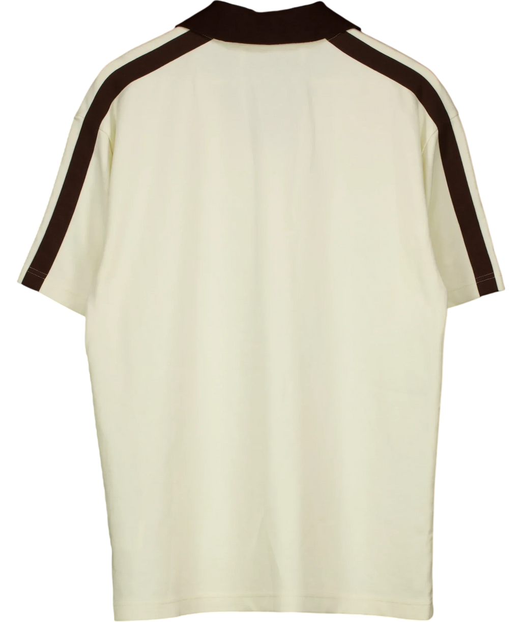 ANN ANDELMAN Cream Contrast Trim V-Neck Polo Jersey Cream, size UK M — back