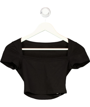 Ann Andelman Black Square Neck Cap Sleeve Crop Top UK XS