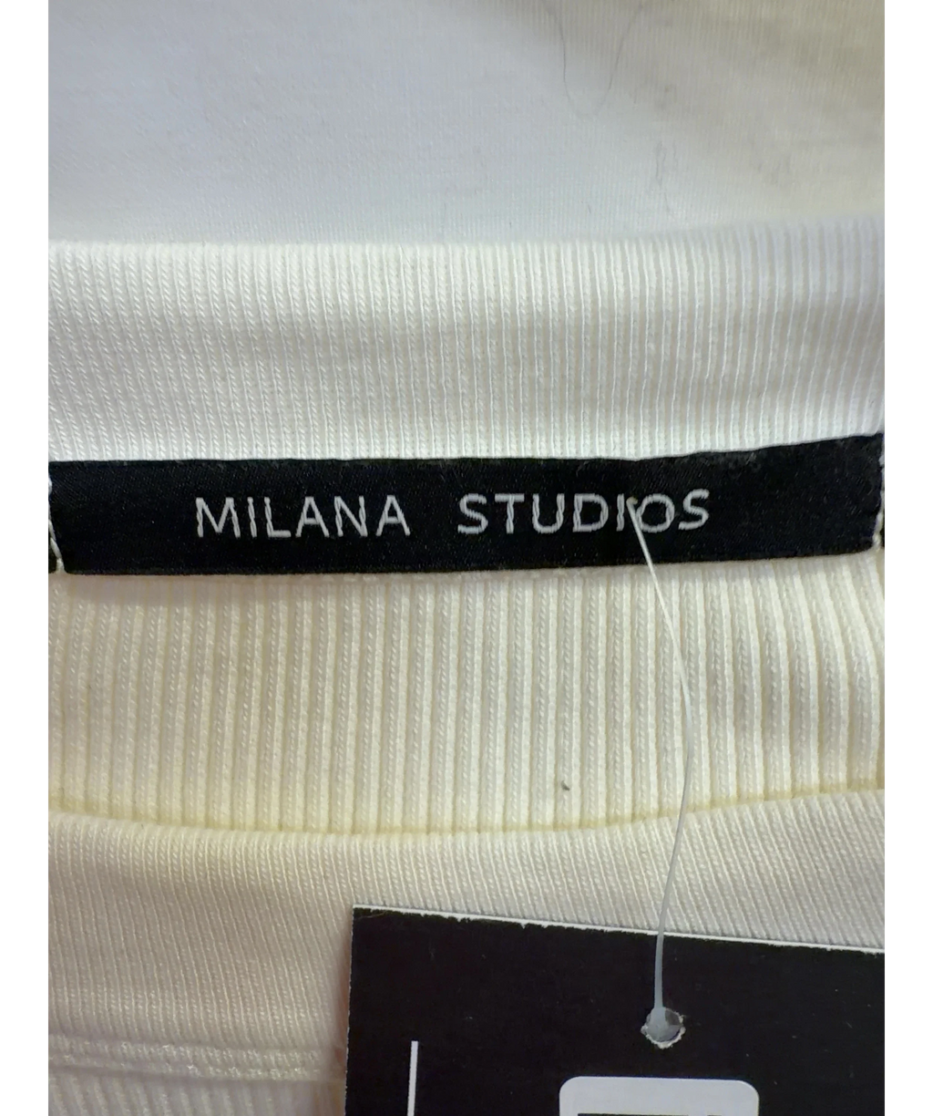 Milana Studios White Ribbed Long Sleeve Crop Top Cream, size UK S — detail