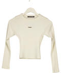 Milana Studios White Ribbed Long Sleeve Crop Top Cream, size UK S — front