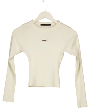 Milana Studios White Ribbed Long Sleeve Crop Top Cream UK S