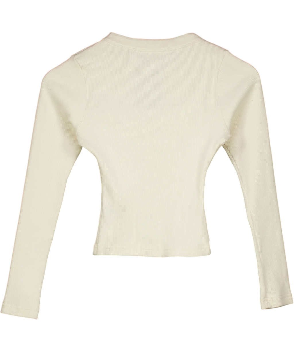 Milana Studios White Ribbed Long Sleeve Crop Top Cream, size UK S — back