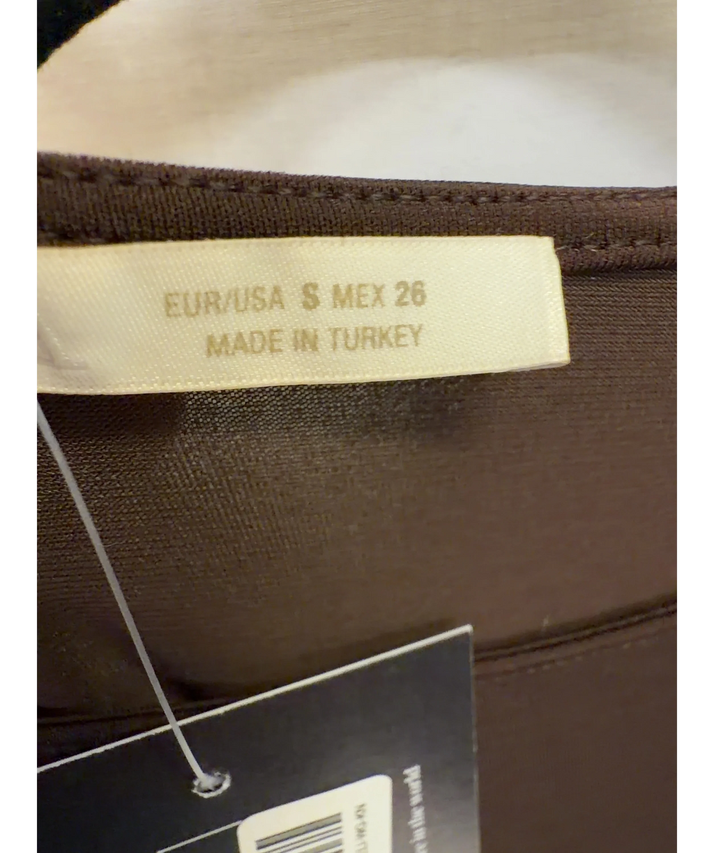 ZARA Brown Gathered Long Sleeve T-Shirt Brown, size UK S — care label