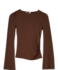 ZARA Brown Gathered Long Sleeve T-Shirt Brown, size UK S — front