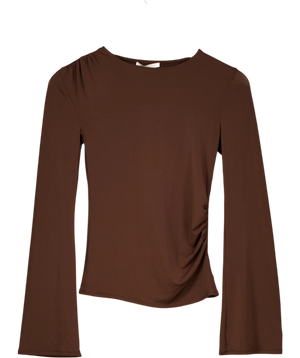 ZARA Gathered Long Sleeve T-shirt Brown UK S