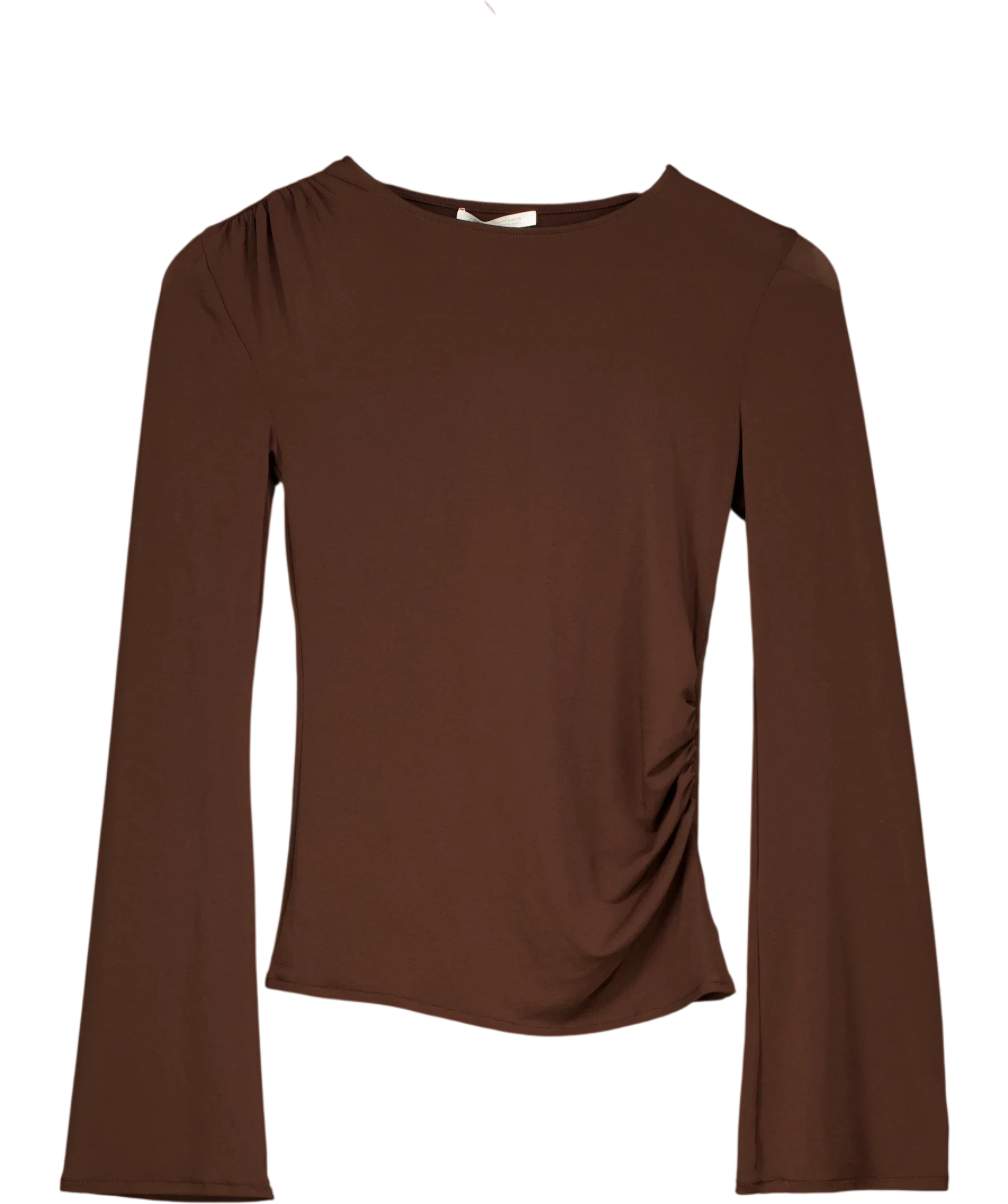 ZARA Brown Gathered Long Sleeve T-Shirt Brown, size UK S — front