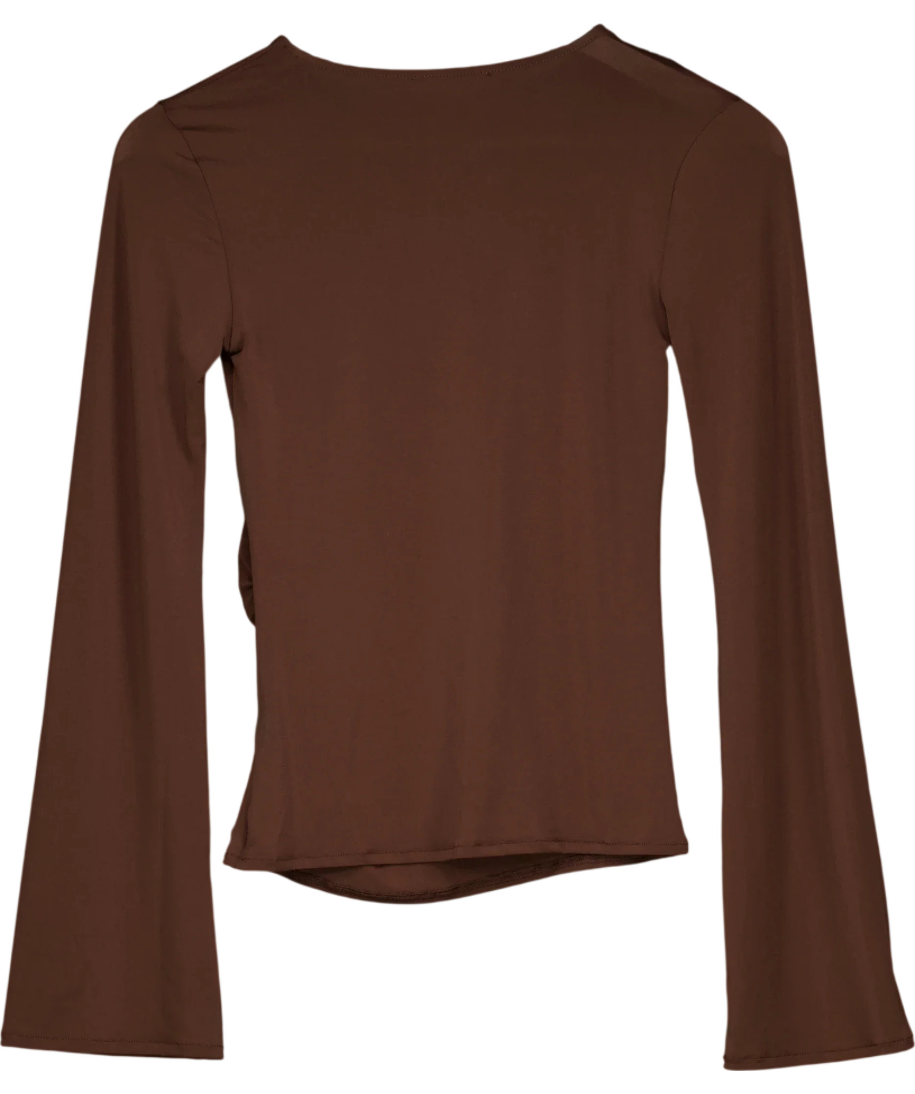 ZARA Brown Gathered Long Sleeve T-Shirt Brown, size UK S — back