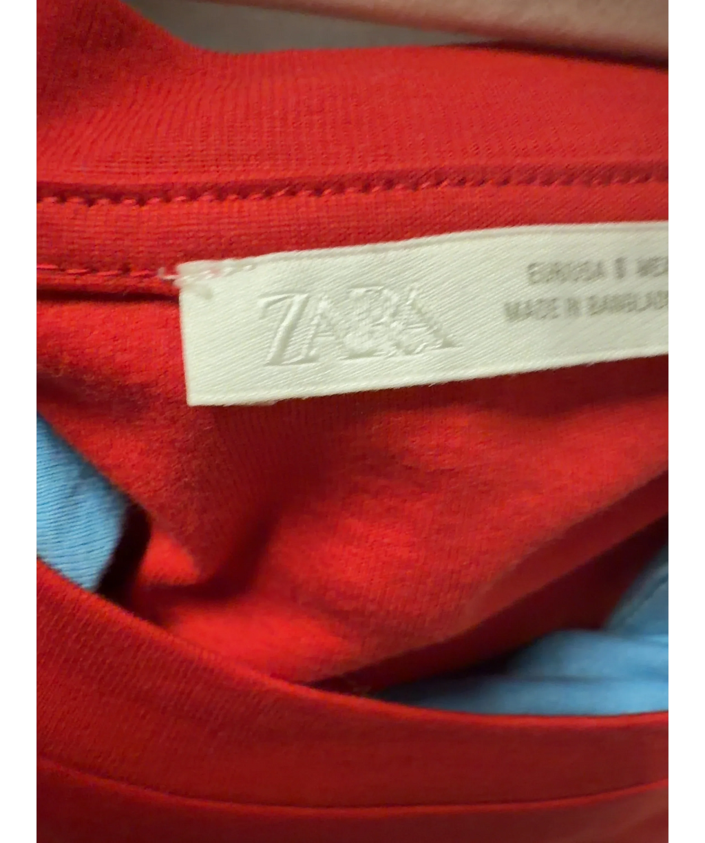 ZARA Red Double Effect Red T-Shirt and Light Blue Halter Layer Set, size UK S — detail