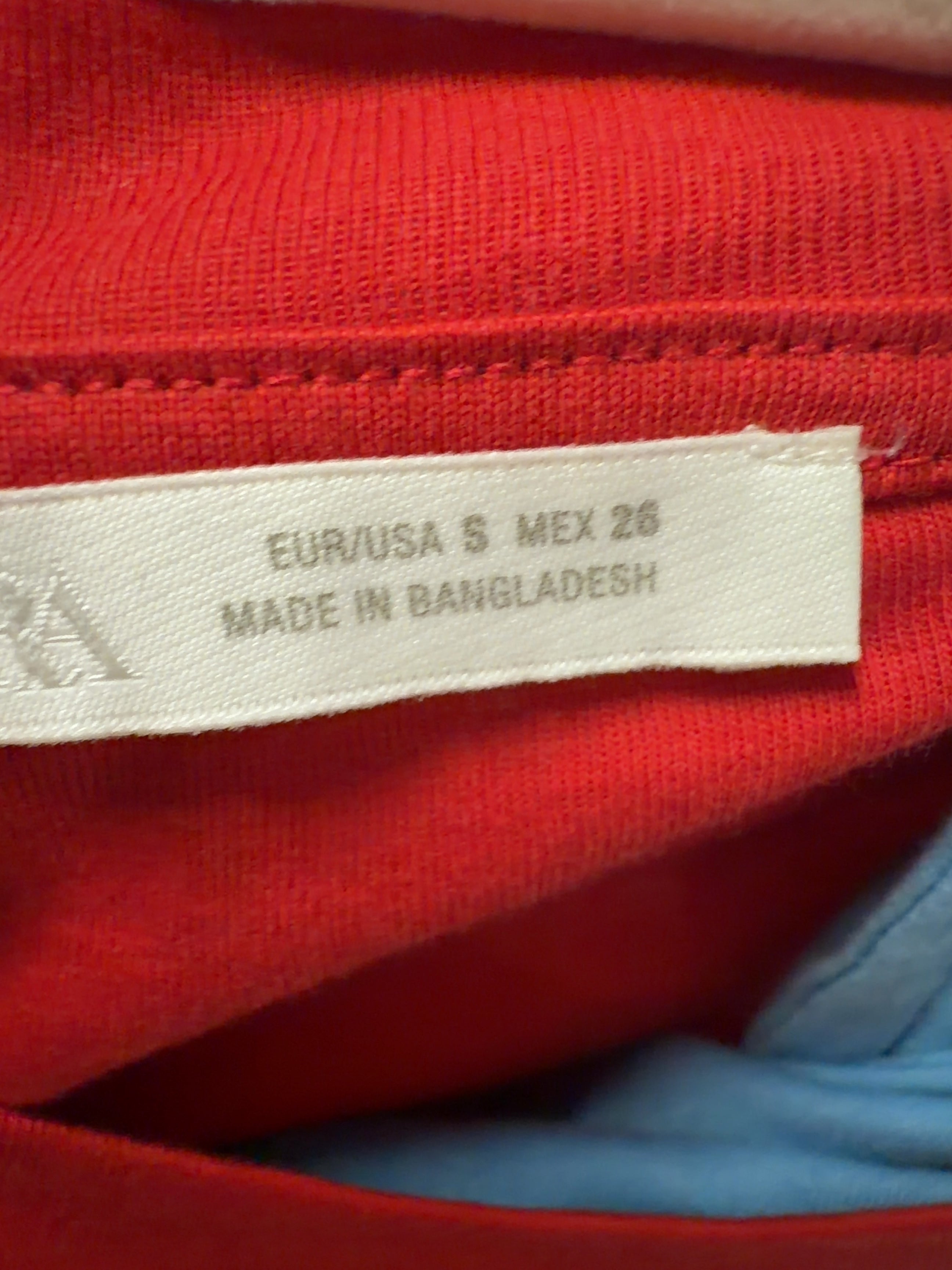 ZARA Red Double Effect Red T-Shirt and Light Blue Halter Layer Set, size UK S — care label