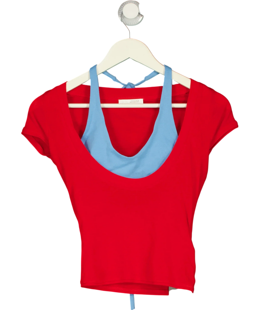 ZARA Red Double Effect Red T-Shirt and Light Blue Halter Layer Set, size UK S — front