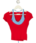 ZARA Red Double Effect Red T-Shirt and Light Blue Halter Layer Set, size UK S — front